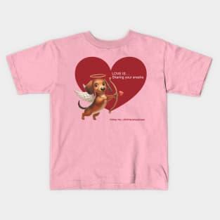 Cute Valentine Dachshund Love Is Sharing Snacks Kids T-Shirt